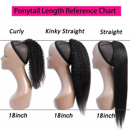 Kinky Straight Wrap Drawstring Kinky Straight Human Hair Ponytail for Balck Women Yaki Straight Remy Human Hair Ponytail #1B