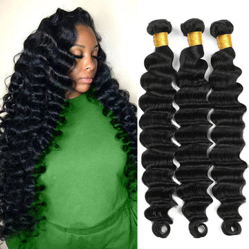 Loose Deep Wave Human Hair Bundles  Unprocessed Brazilian Virgin Remy Curly Hair Extension Natural Black Color for Women