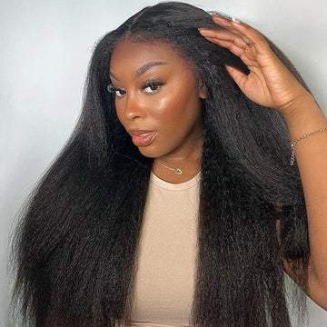 34inch Yaki Kinky Straight 13X6 Wig Pre-Plucked HD Transparent Lace Frontal 100% Human Hair for Women on Sale Kinky Straight