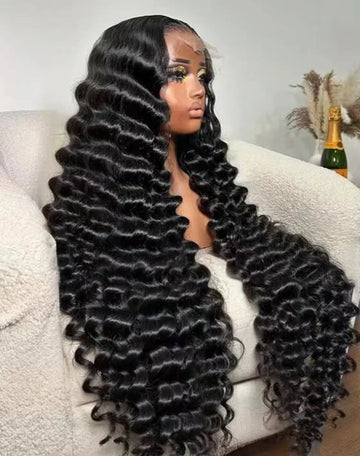 Loose Deep Wave 13X4X1 Lace Front Synthetic Long Wig For Women 99J Red Burgundy Ginger 613 Honey Blonde Brown Color Prepluck