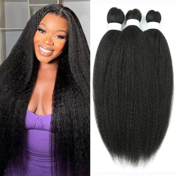Kinky Straight Bundles with Lace Closure Yaki Long Straight Hair Bundle for Black Women Heat Resistant 3 Bundles Synthetic Hair