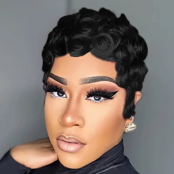 Women'S Natural Curly Wig with Bangs -Curly Wave Style, Full Machine Made Wig, Rose Net Cap & Elegant Short Curly Wig for Partie
