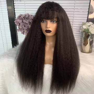 250% Kinky Straight Human Hair Wigs With Bangs KInky Straight Full Machine Made Wigs With Fringe Non-Remy Fringe Wigs HairUGo