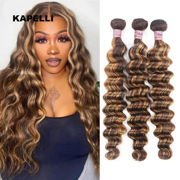 Loose Deep Wave Highlight Bundles 100% Human Hair Bundles P4/27 Honey Brown Brazilian Hair Bundles 1 3 4 Remy Hair Bundle Hair