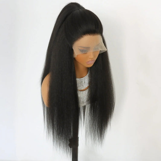 Kinky Straight Wigs 13x4 Synthetic Lace Front Wigs For Black Women Long Yaki Synthetic Wig 28 Inch