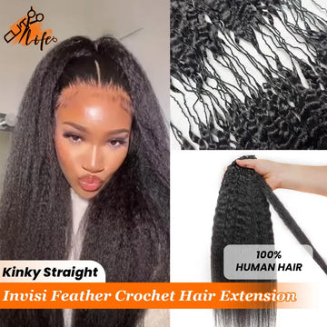 Kinky Straight Crochet Human Hair Feather Real Human Crochet Hair Kinky Straight Extensions Reusable Invisible Pre-Separated