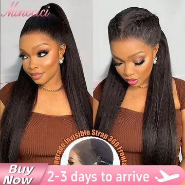 40 Inch Kinky Straight 360 Lace Front Wigs Human Hair Invisi Strap Brazilian Kinky Straight Human Hair Wig Pre Plucked