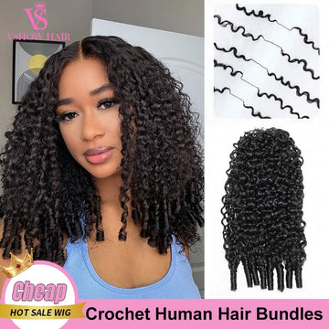 VSHOW HAIR Burmese Curly Feather Crochet Human Hair Pre-Separated Miracle Knots for Boho Braids, Soft Defined Curls, Time-Saving